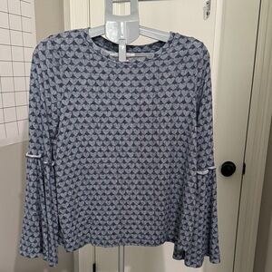 LC Lauren Conrad Navy heart Patterned trumpet sleeve Blouse